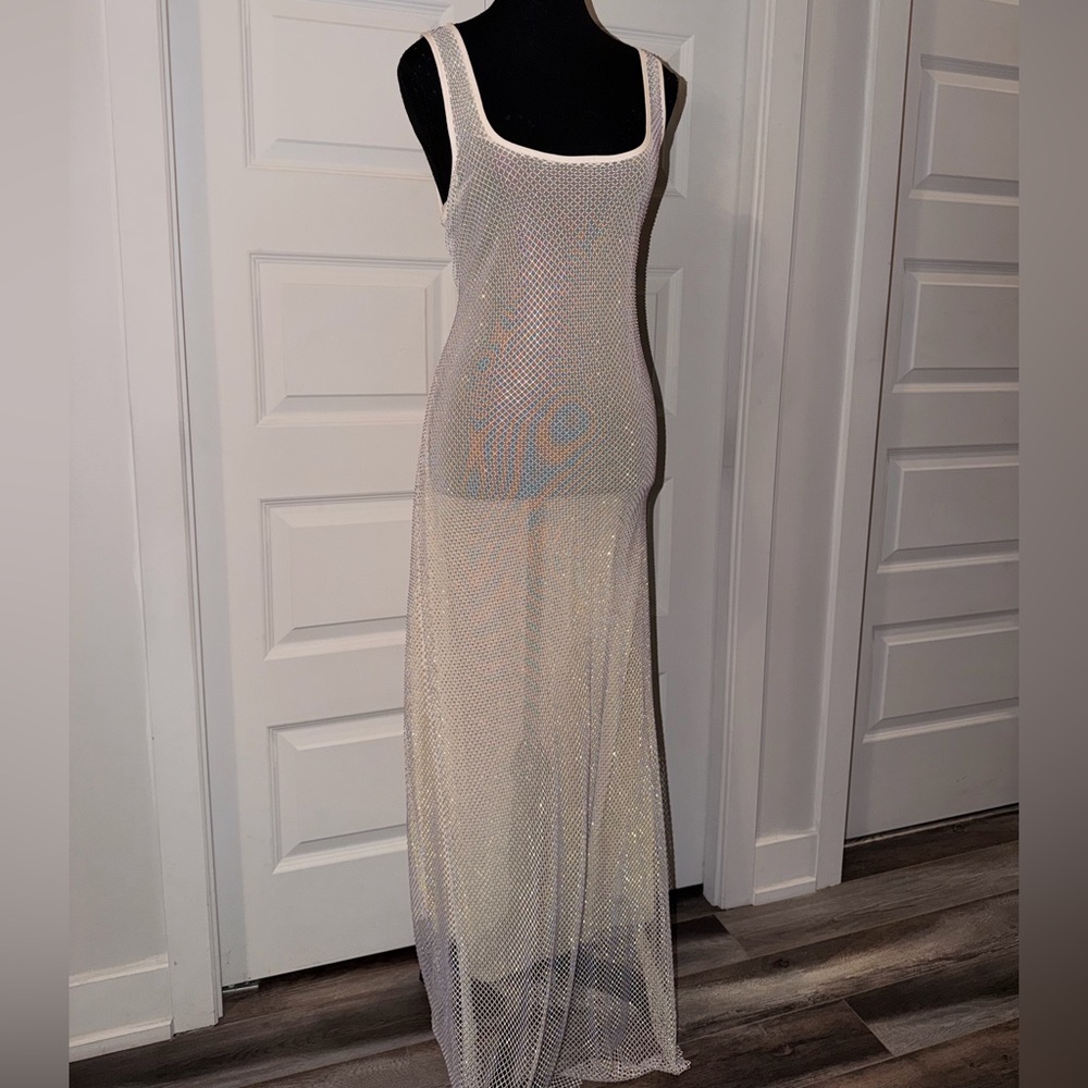 Sparkly Mesh Maxi Dress / Sheer Rhinestone Cover-Up